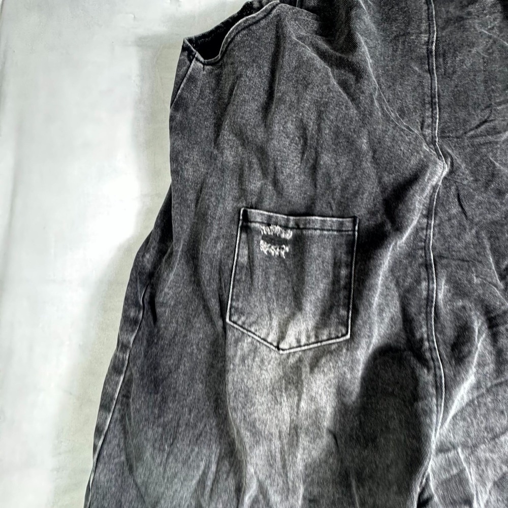 Womens Bib Overalls XXL Dark Gray Denim Relaxed Fit Adjustable Straps Distressed - Picture 9 of 16